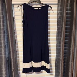 New York & Co- Navy & White Sleeveless Dress - Size Small - 100% Cotton